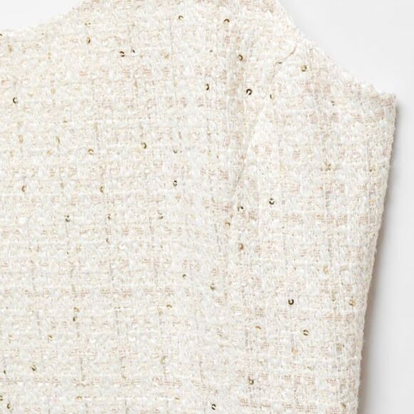 Mango Ivory Tweed Mini Dress Subtle Sequin Strappy Chic M - Picture 11 of 14